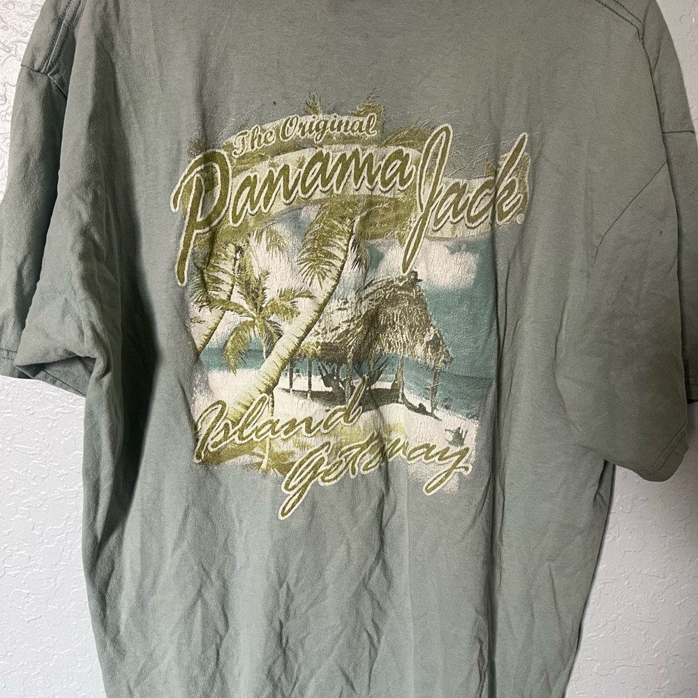 Panama Jack Tropical Vintage Olive Blue Toquoise Tee Island Getaway edition